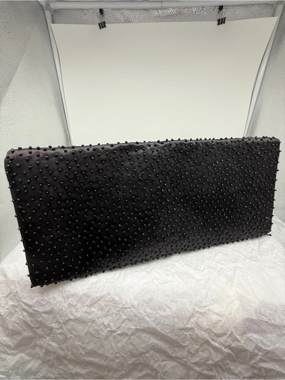 La Regale Black Beaded Floral Evening Clutch